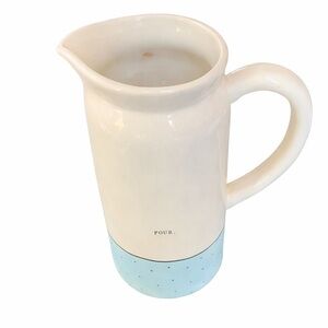 Rae Dunn “POUR” Cream & Blue Ceramic Pitcher Farmhouse Deco